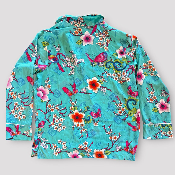 Natori Satin Silky Blue Floral Pajamas Set Womens L NWOT Asian Butterfly - Picture 5 of 7
